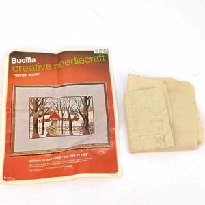 Vintage Bucilla Winter Scene Trees Snow Farmhouse Crewel Canvas NEW